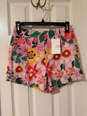 Pink Floral Cotton Blend Women's Shorts